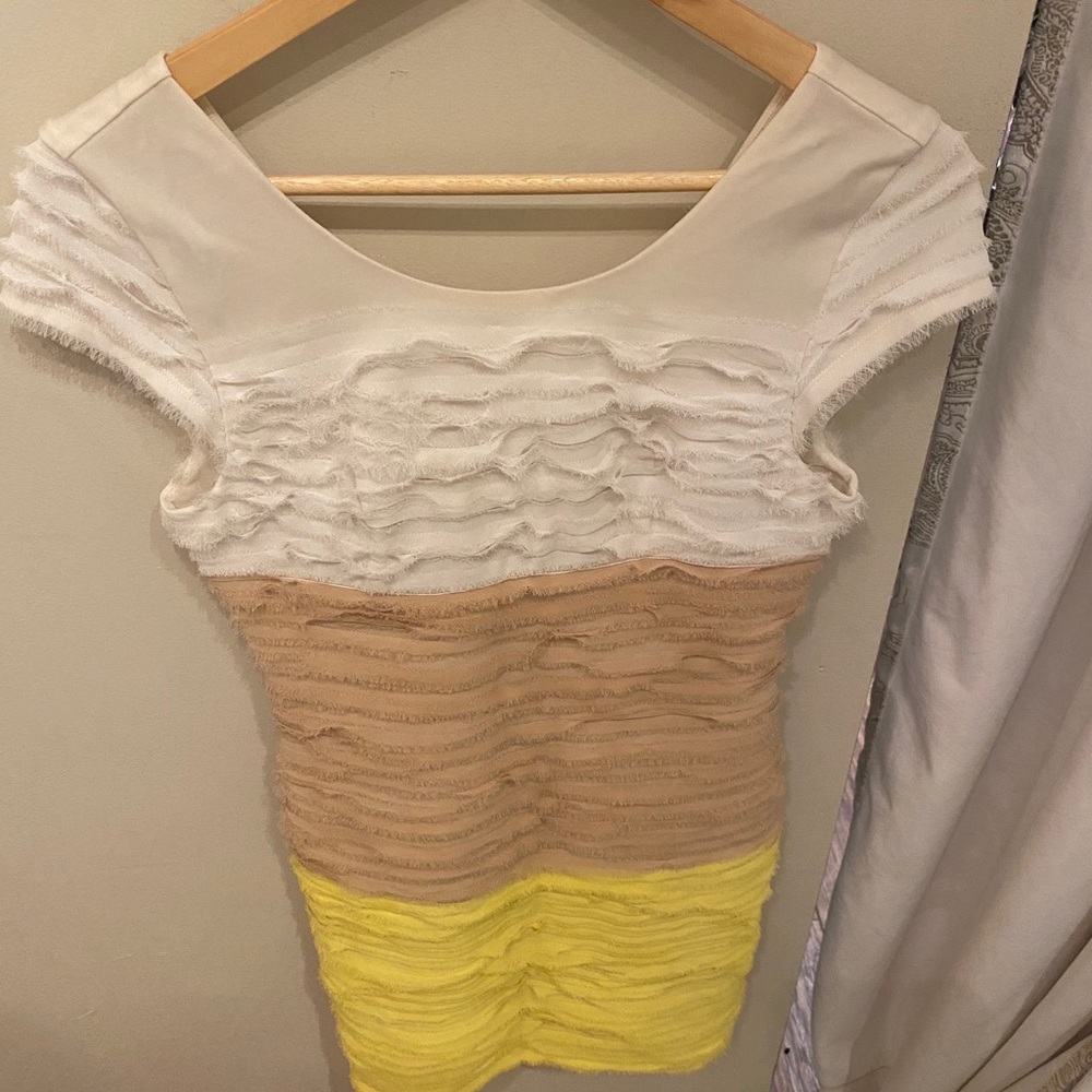 Bebe Tri Color Bodycon Style Ruffle Dress - Picture 2 of 4